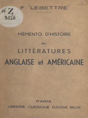 cover image of Mémento d'histoire des littératures anglaise et américaine